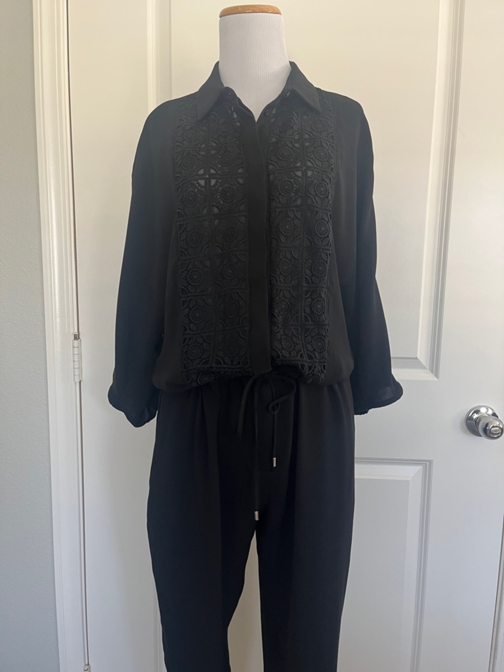 MaxMara Black Long-Sleeve Jumpsuit with Embroidered Front